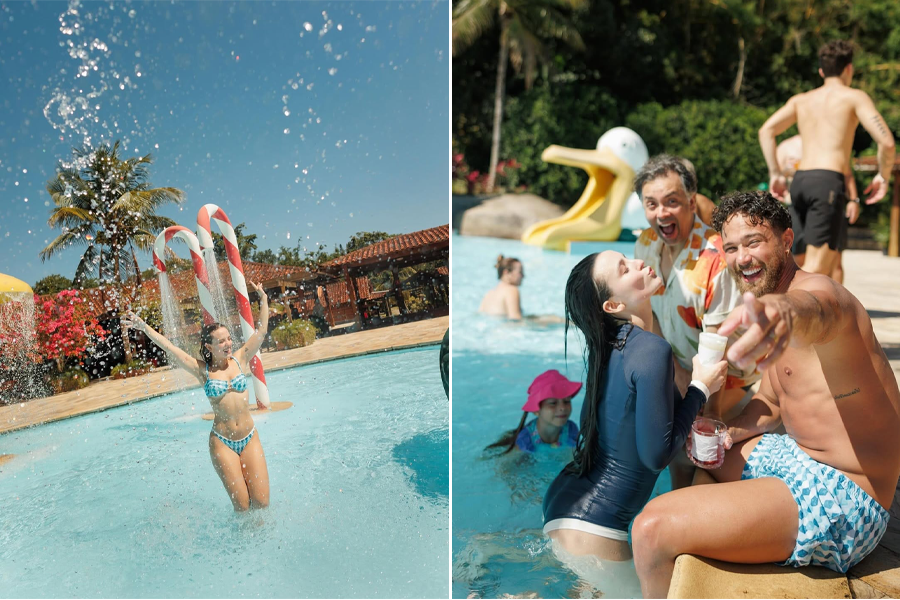 Larissa Manoela na piscina infantil do Lajedo 2 Aquapark na sua Pool party de 25 anos